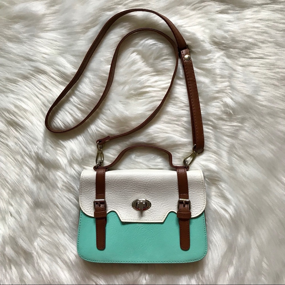 White & Teal Crossbody Purse
